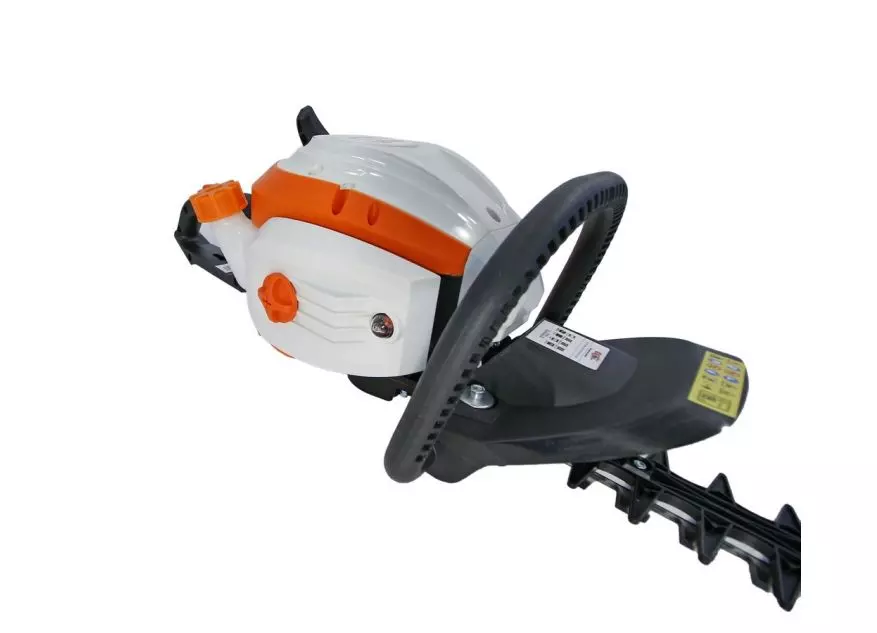 Foarfeca pe benzina pentru tuns gard viu O-Mac HT340, putere 1 CP, 25.4 CC, 2 timpi, 80 cm lungime lama, pompa amorsare, demaror manual, 0.45 l benzina,Alb-Portocaliu [2]