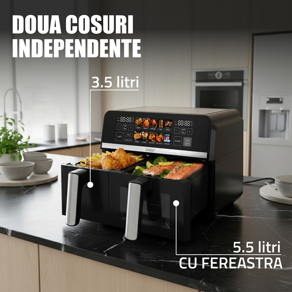 FRITEUZA CU AER CALD SAMUS AF9DUO-S2600DW, 2600 W, 9 LITRI, TOUCH CONTROL, 10 PROGRAME [8]