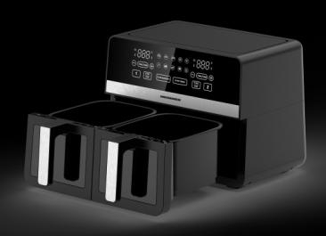 FRITEUZA DUBLA CU AER CALD HEINNER SIMCOOK HAF-K10DB24BK, 2400W, CAPACITATE TOTALA: 9.5L, TERMOSTAT AJUSTABIL CU DISPLAY LED, CONTROL DIGITAL INDIVIDUAL, 10 PROGRAME PRESETATE, FUNCTIE DECONGELARE, TI [4]