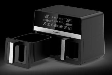 FRITEUZA DUBLA CU AER CALD HEINNER SIMCOOK HAF-K10DB24BK, 2400W, CAPACITATE TOTALA: 9.5L, TERMOSTAT AJUSTABIL CU DISPLAY LED, CONTROL DIGITAL INDIVIDUAL, 10 PROGRAME PRESETATE, FUNCTIE DECONGELARE, TI [3]