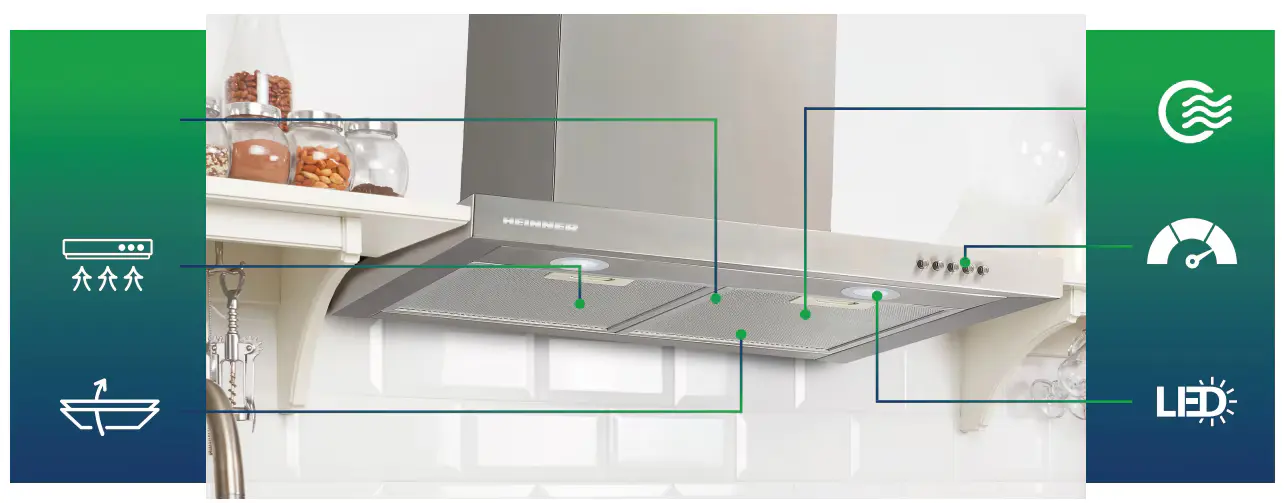HOTA INCORPORABILA DECORATIVA HEINNER HDCH-660TSS, 60 CM,1 MOTOR, PUTERE DE ABSORBTIE 586.3 M3/H, LUMINA LED, 3 TREPTE DE VITEZA, CLASA B, INOX [3]