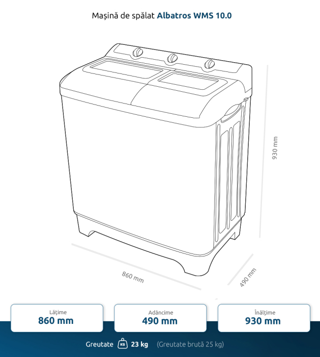 MASINA DE SPALAT RUFE SEMIAUTOMATA CU STORCATOR ALBATROS WMS 10.0 [2]