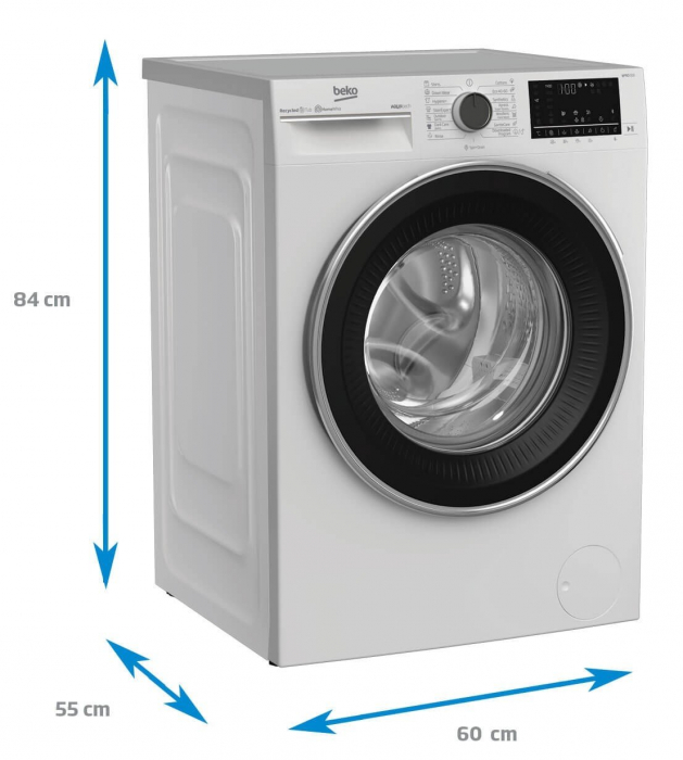 Masina de spalat rufe Beko B5WFU78418WB, 8 kg, 1400 RPM, AquaTech, HomeWhiz, Remote Control, SteamCure, AddXtra, Motor ProSmart Inverter,Downloaded Program, Clasa A,Alb [3]