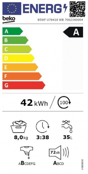 Masina de spalat rufe Beko B5WFU78418WB, 8 kg, 1400 RPM, AquaTech, HomeWhiz, Remote Control, SteamCure, AddXtra, Motor ProSmart Inverter,Downloaded Program, Clasa A,Alb [4]