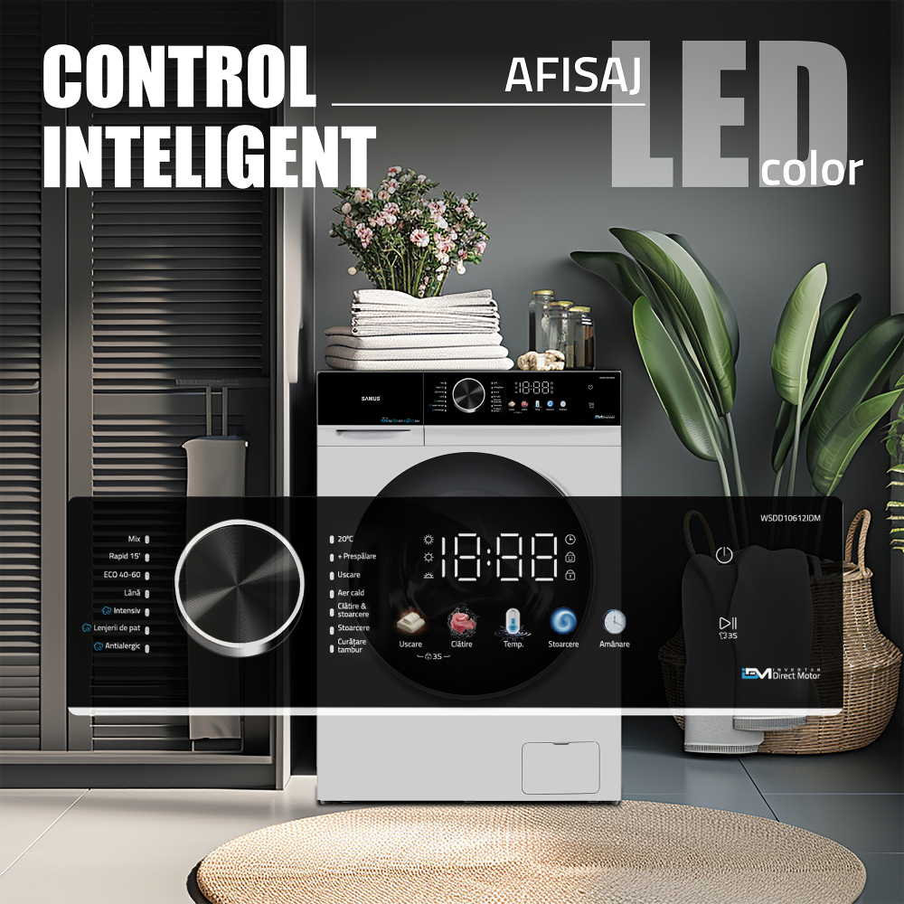 MAȘINĂ DE SPALAT RUFE CU USCĂTOR SAMUS WSDD10612IDM, 10KG SPALARE, 6KG USCARE, DISPLAY LED COLOR, CLASA A/E [2]