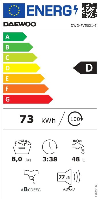 Masina de spalat rufe Daewoo DWD-FV5021-3, 8 kg, 1200 rpm, 15 programe,clasa energetica D,Alb [3]