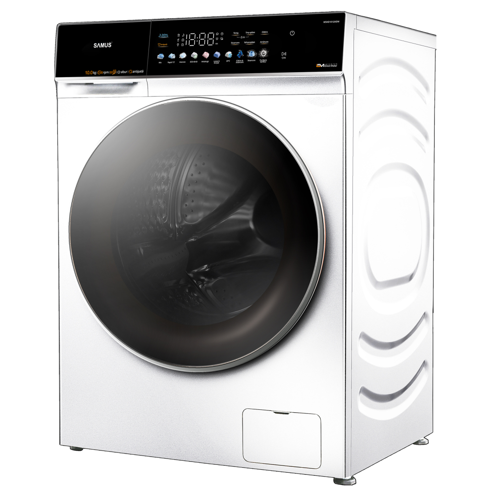 MAȘINĂ DE SPĂLAT RUFE SAMUS WSHD10120IDM, 10 KG, INVERTER DIRECT MOTOR (MAI PUȚINE VIBRAȚII, MAI SILENȚIOS, DURABILITATE MAI MARE, CONTROL MAI PRECIS), 10 PROGRAME, 1200 ROTAȚII, CLASĂ ENERGETICĂ A, D [1]