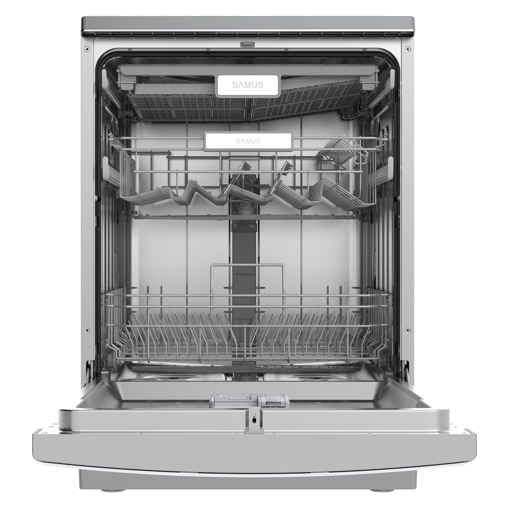 MAȘINĂ DE SPĂLAT VASE SAMUS SDX614.8, 14 SETURI, LĂȚIME 60 CM, 8 PROGRAME, CLASĂ ENERGETICĂ E, AFIȘAJ ELECTRONIC, PORNIRE ÎNTÂRZIATĂ, SERTAR PENTRU TACÂMURI, INOX / ARGINTIU [3]