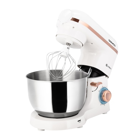 Mixer cu bol Daewoo DHM200MGW, 2000W, capacitate bol 5.5l, accesoriu masina de tocat, capacitate de tocare 1.2 kg/min, 3 discuri de taiere din inox, tel, carlig framantare, palete amestecare, Alb [2]