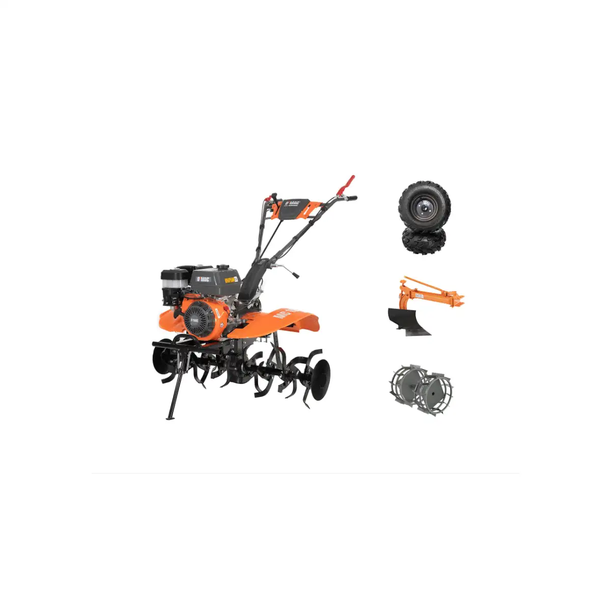Motocultor pe benzina O-Mac MC 180, 18 CP, 3 viteze + cu Roti + Plug reglabil + Roti Metalice,negru-portocaliu [5]
