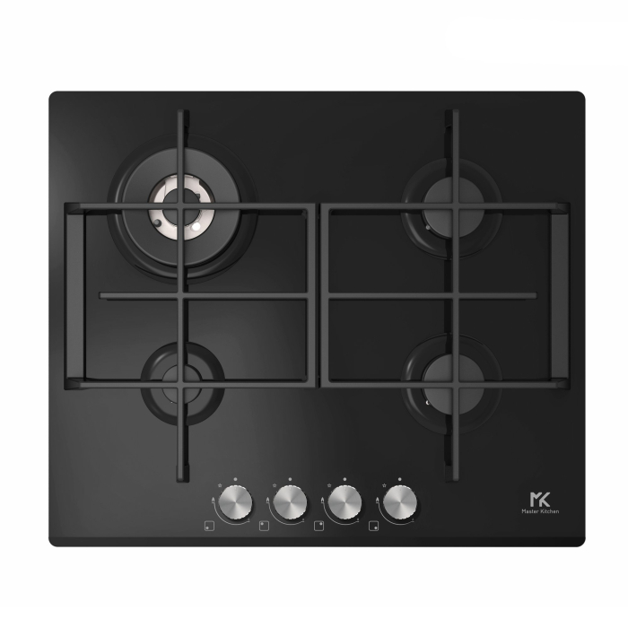 Plita incorporabila Master Kitchen MKHG 6031ED-TCBK, Gaz, 4 arzatoare, Gratare fonta, Arzator wok, Aprindere electrica integrata, Siguranta arzatoare, 60 cm, Sticla neagra [2]