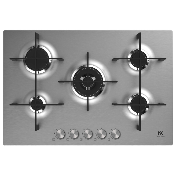 Plita incorporabila Master Kitchen MKHG 7541EDS-FTCXS, Gaz, 4 arzatoare, Gratare fonta, Arzator wok, Aprindere electrica integrata, Sistem siguranta, 60 cm, Inox [2]