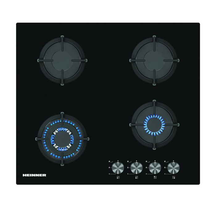 Plita incorporabila Heinner HBH-S584WI-GBK, Gaz, 4 Arzatoare, Aprindere electrica, Gratar fonta, WOK, Sticla neagra [2]