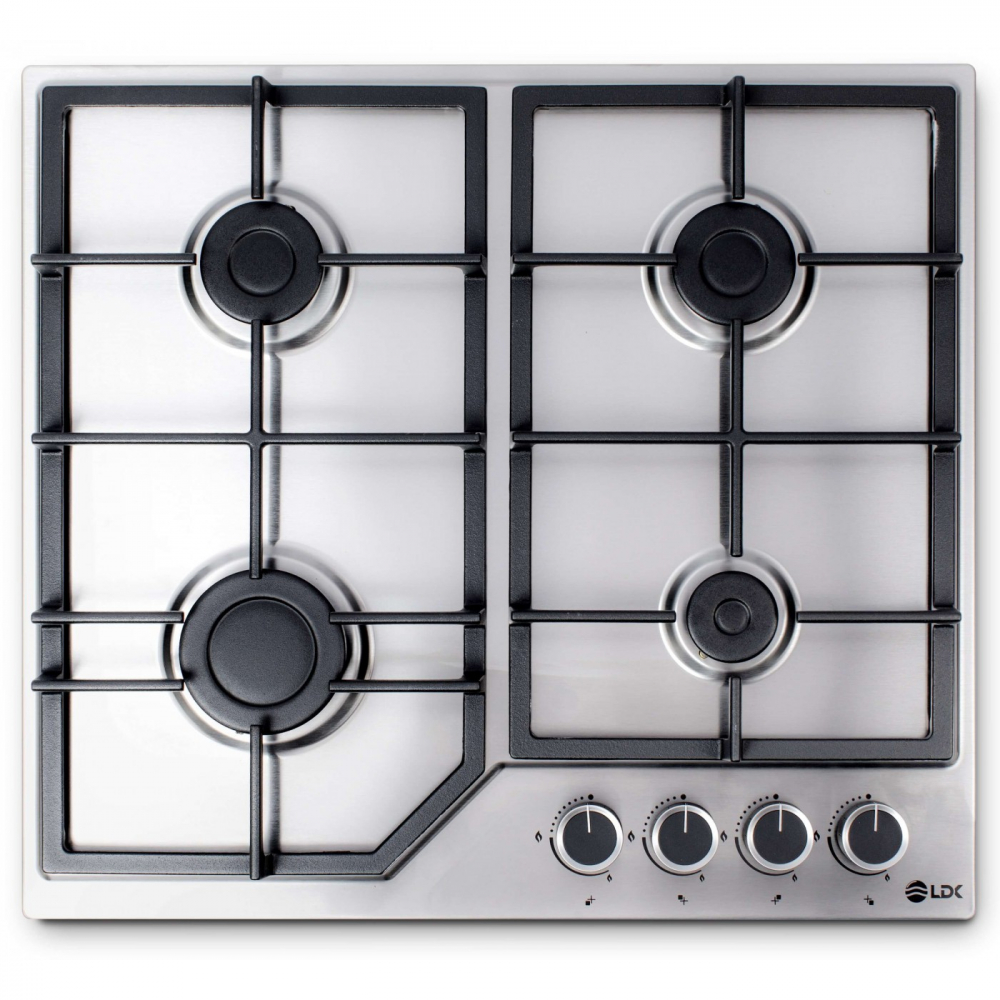 Plita incorporabila LDK 4GFIX, Gaz, 4 arzatoare, Aprindere electrica, Gratare fonta, Siguranta, 60 cm, Inox [3]