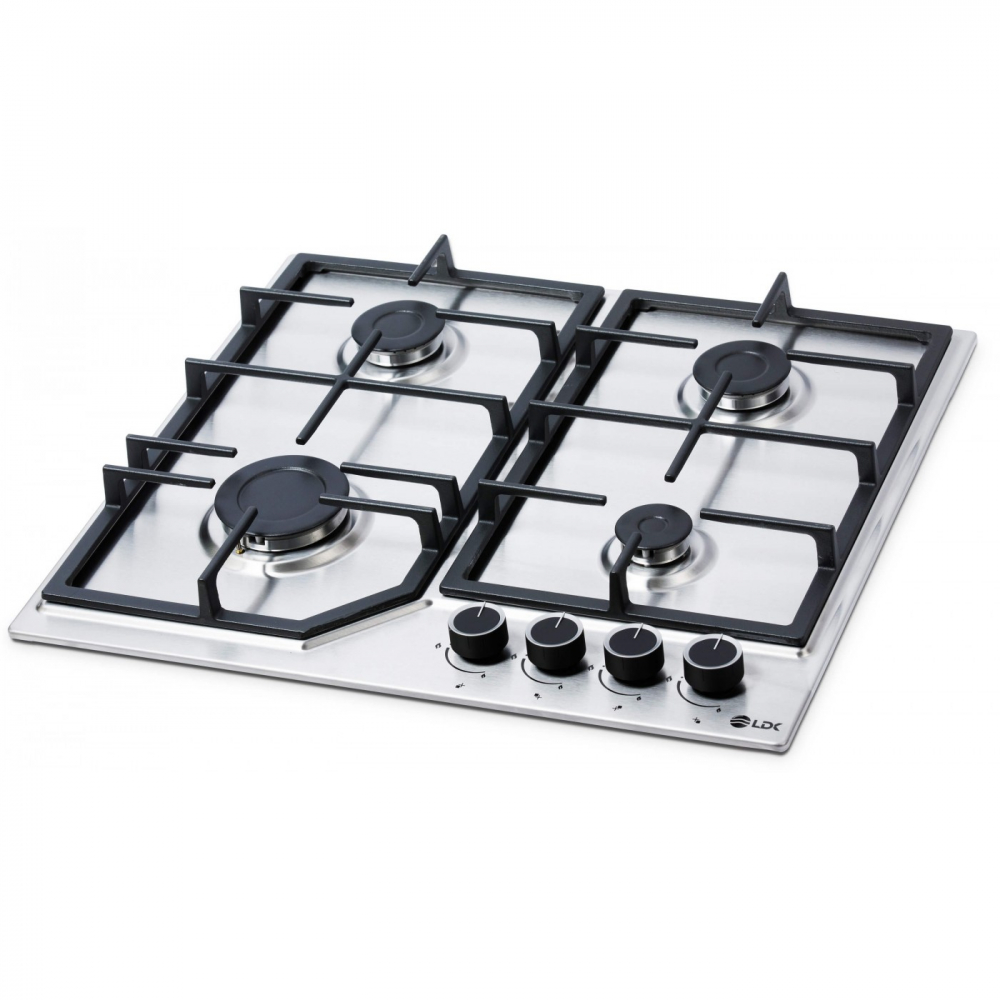 Plita incorporabila LDK 4GFIX, Gaz, 4 arzatoare, Aprindere electrica, Gratare fonta, Siguranta, 60 cm, Inox [1]