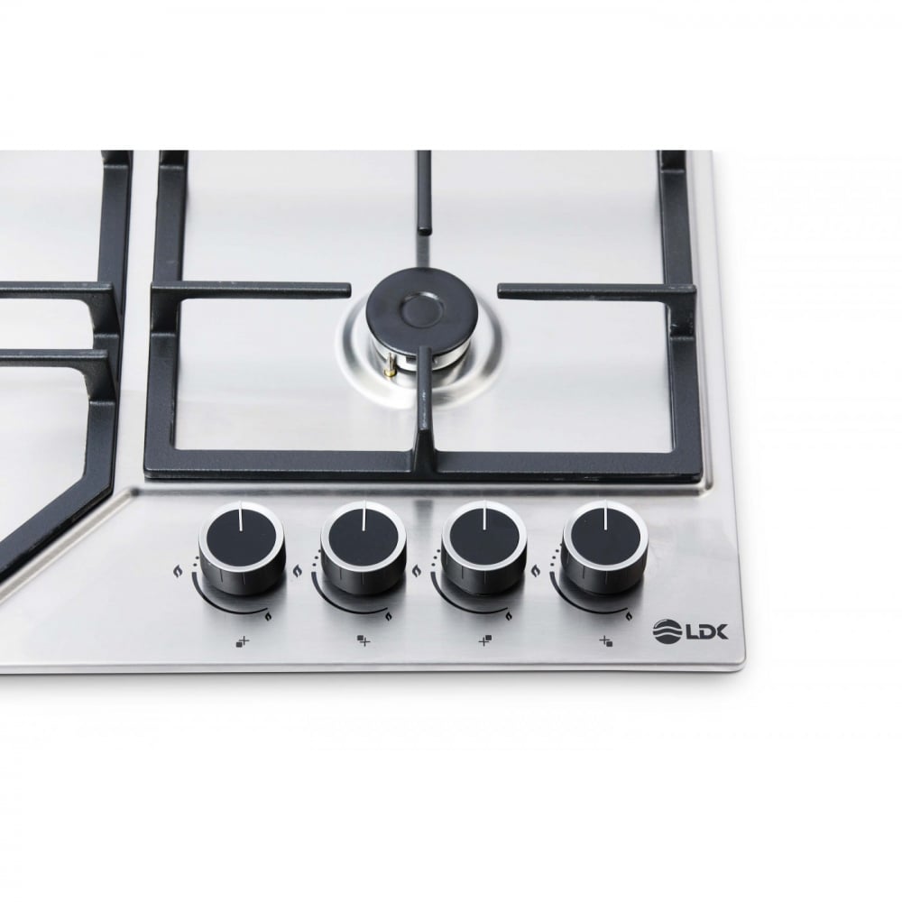 Plita incorporabila LDK 4GFIX, Gaz, 4 arzatoare, Aprindere electrica, Gratare fonta, Siguranta, 60 cm, Inox [2]