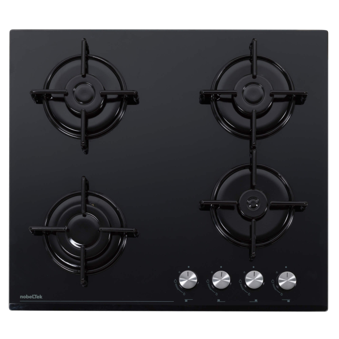 Plita incorporabila Nobeltek NHBG-6400BK, Gaz, 4 arzatoare, Sticla, Aprindere electrica, Gratar emailat rotund, Negru [2]