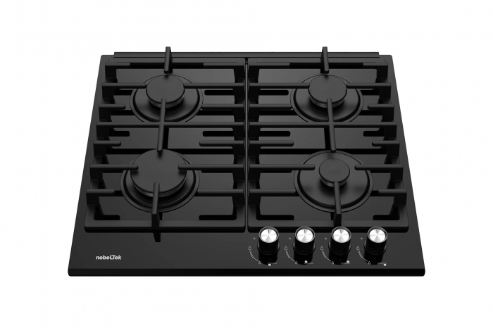 Plita incorporabila Nobeltek NHBG-6421BKF, aprindere buton, sticla neagra, gratar fonta, Negru [2]