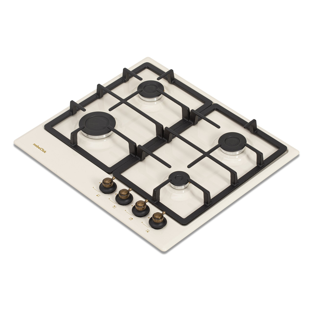 Plita incorporabila NobelTek NHBG-9746RBJ, gaz, comenzi frontale, aprindere buton, gratre fonta, design rustic, Crem [2]