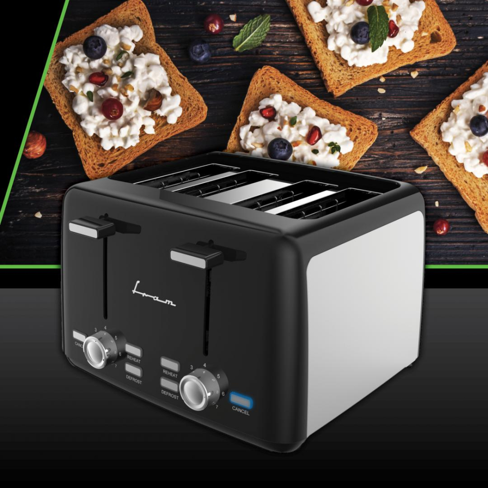 Prajitor de paine Fram FTP-1574SSBK, 1600 W, 4 felii, 7 niveluri de rumenire Negru/Inox [2]