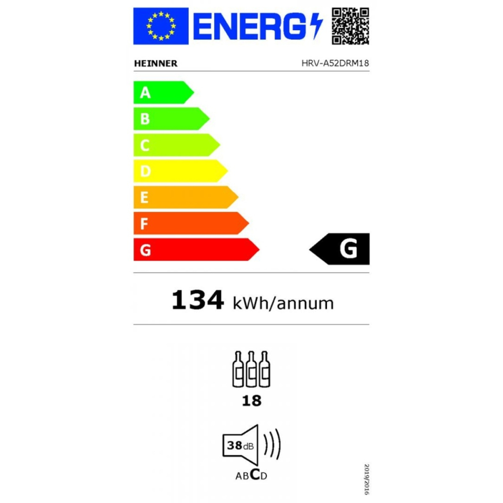 RACITOR DE VINURI HEINNER HRV-A52DRM18, 55 L, CLASA G, 18 STICLE 750 ML, DISPLAY LED, 4 RAFTURI LEMN, H 67 CM, NEGRU [2]