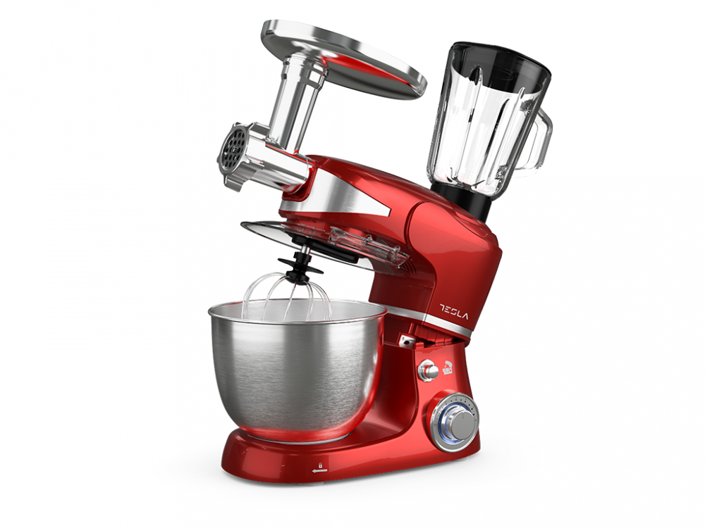 Robot de bucatarie Tesla KR600RA, 1000 W, 6 vitezebol inox 5 L, masina de tocat+blender, Rosu [2]