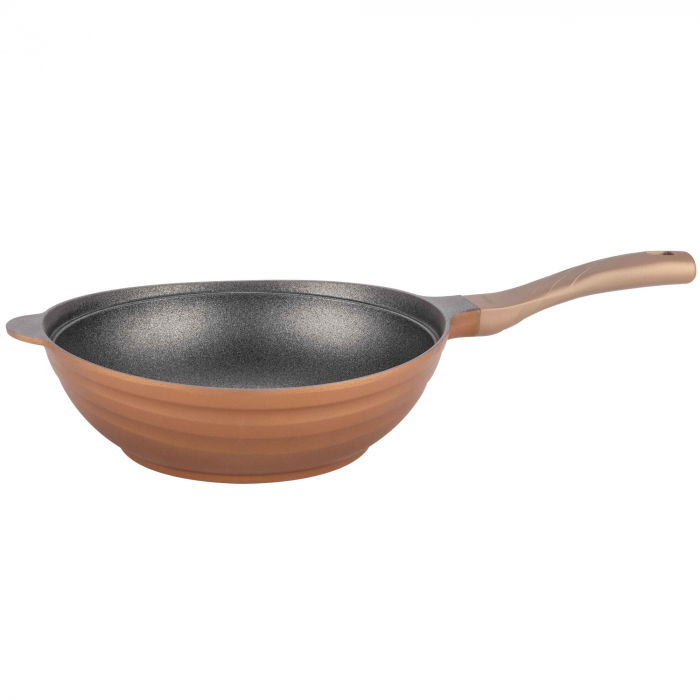 Tigaie wok Neoklein WOK30-Gold, diametru 28 cm, aluminiu turnat, invelis anti-aderent, Auriu [1]