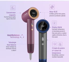 USCĂTOR DE PĂR HEINNER HHD-H17DBLDC-GY, 1700 W, DISPLAY, 3 TREPTE PUTERE, 4 SETĂRI DE TEMPERATURĂ, TEHNOLOGIE HEAT BALANCE, GRI [4]