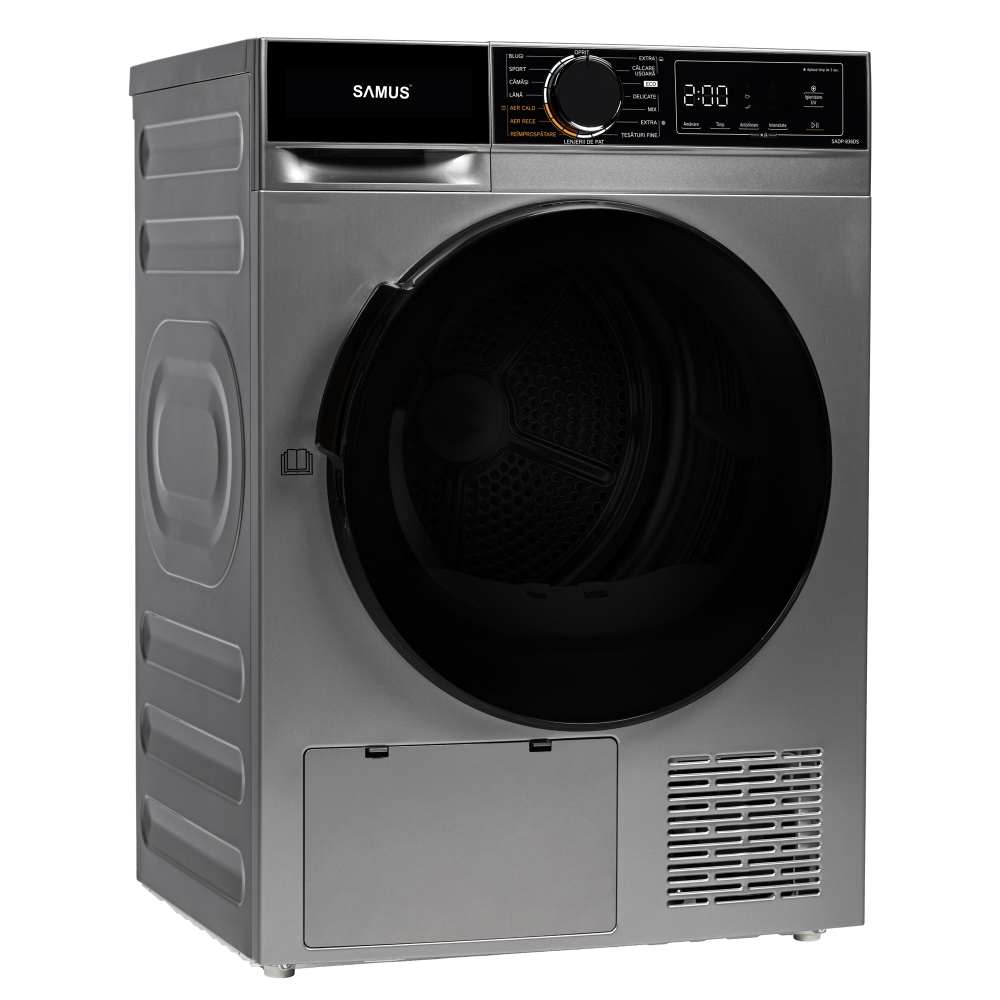 USCĂTOR DE RUFE CU POMPĂ DE CĂLDURĂ SAMUS SADP-836DS, 8 KG, 15 PROGRAME, IGIENIZARE UV, PORNIRE ÎNTÂRZIATĂ, CLASĂ D, GRI ÎNCHIS [2]