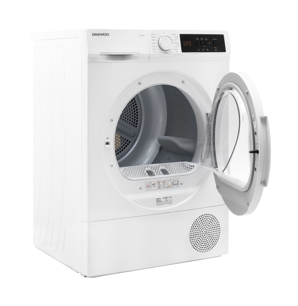 USCATOR DE RUFE DAEWOO DDR-VH8A/E, POMPA DE CALDURA, 8 KG, CUVA INOX, HUBLOU STICLA, CLASA E, ALB [3]