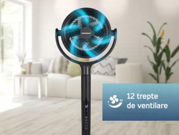 VENTILATOR CU PICIOR HEINNER HSF-MAT24DC-GY, 24W, COMPARTIMENT AROMATERAPIE, 5 PALETE, TURBO, 12 TREPTE VITEZĂ, MOTOR DC, TIMER, DISPLAY LED, CONTROL TACTIL, TELECOMANDĂ, 3 MODURI, OSCILARE STÂNGA-DRE [3]