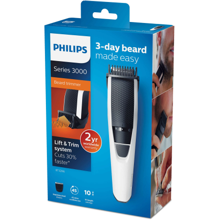 Aparat de tuns barba Philips BT3206/14, Lame din inox 0.5-10mm, Alb/Negru [2]