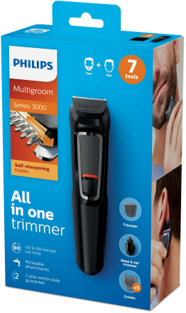 Ingrijire personala - Aparat de tuns barba si parul 7 in 1 PHILIPS Multigroom MG3720/15, Lame cu ascutire, acumulator, 2 piepteni aspect nebarbierit, 2 piepteni barba, 1 pieptene par, Negru