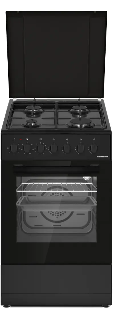 Electrocasnice & Climatizare - ARAGAZ MIXT HEINNER HFSC-S60LITGC-BK, 4 ARZĂTOARE, SUPORT EMAIL, CAPAC METALIC, APRINDERE ELECTRICĂ PLITĂ, DISPOZITIV DE SIGURANȚĂ PLITĂ, CUPTOR ELECTRIC, CLASA A, 7 FUNCȚII, TIMER, GRILL, VENTILAȚIE,