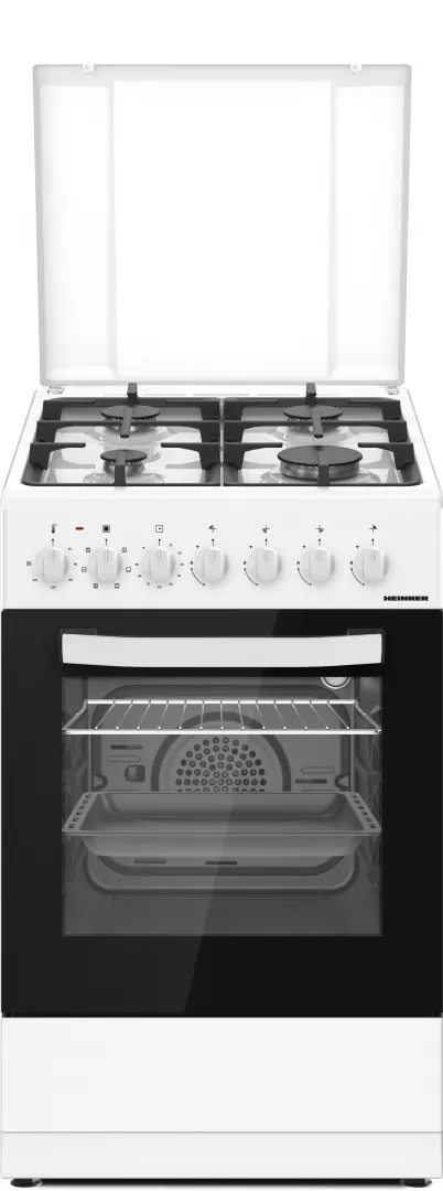 Electrocasnice & Climatizare - ARAGAZ MIXT HEINNER HFSC-S65MIXF-WH, 50X60 CM, 4 ARZĂTOARE, SUPORT FONTA, CAPAC METALIC, APRINDERE ELECTRICĂ PLITĂ, DISPOZITIV SIGURANȚĂ PLITĂ, CUPTOR ELECTRIC, CLASA A, 6 FUNCȚII, SERTAR INFERIOR VAS