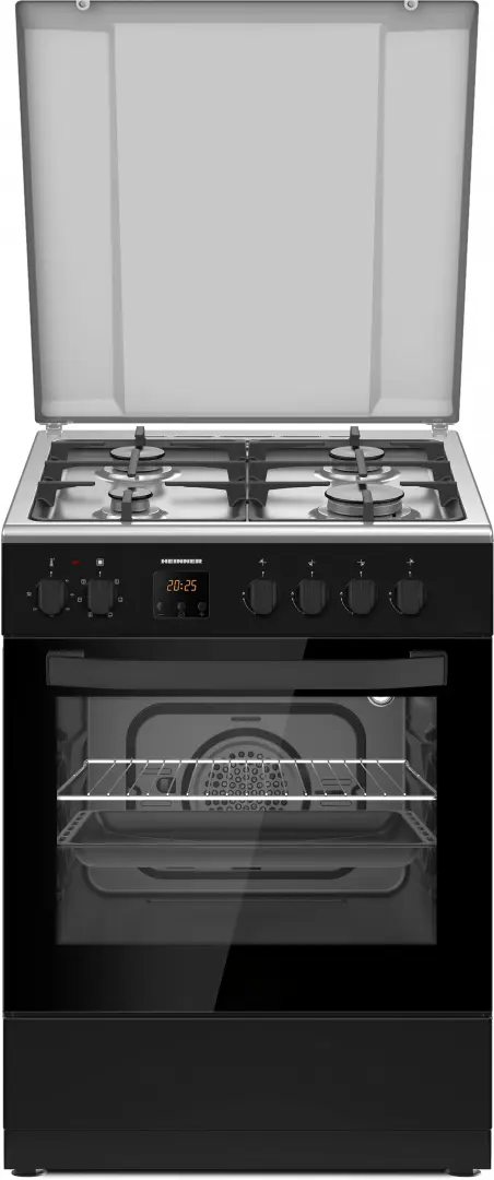 Electrocasnice & Climatizare - ARAGAZ MIXT HEINNER HFSC-S66FDCC-IBK, DIGITAL, 4 ARZĂTOARE, CUPTOR ELECTRIC, AUTOCURĂȚARE CATALITICĂ, TIMER, GRILL, VENTILAȚIE, APRINDERE ELECTRICĂ PLITĂ, SERTAR INFERIOR VASE, 60X60 CM, NEGRU