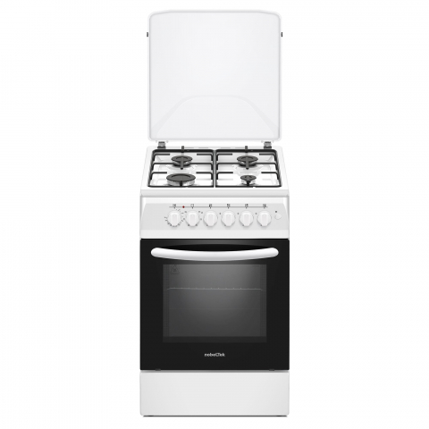 Aragazuri, Hote & Cuptoare cu microunde - Aragaz Nobeltek NLT 5604A/E1, plita gaz si cuptor electric, ventilator, aprindere electrica plita, siguranta plita, iluminare cuptor, echipat cu diuze GN, diuze GPL de schimb, capac tabla, Alb