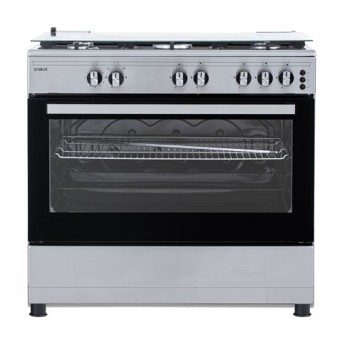 ARAGAZ SAMUS SM950AGRXS1, 90 CM, 5 ARZĂTOARE, CUPTOR PE GAZ, APRINDERE ELECTRICĂ PLITĂ ȘI CUPTOR, TIMER MECANIC, CAPACITATE CUPTOR 92 L, INOX / LATERALE ARGINTII [2]