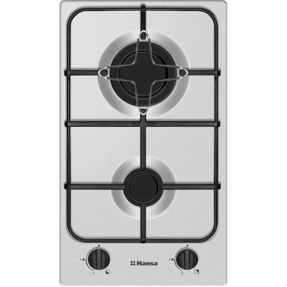 Incorporabile - Plita incorporabila Hansa BHGI310102, Gaz, 2 zone gatire, Optigas, Aprindere electrica, Siguranta gaz, 29 cm, Argintiu