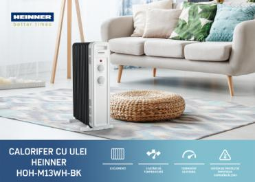 CALORIFER CU ULEI HEINNER HOH-M13WH-BK, 13 ELEMENTI, 1000W/1300W/2500W, TERMOSTAT AJUSTABIL, PROTECȚIE SUPRĂÎNCĂLZIRE, PROTECȚIE ÎN CAZ DE RĂSTURNARE, ROȚI, SPAȚIU DEPOZITARE CABLU, ALB CU NEGRU [2]