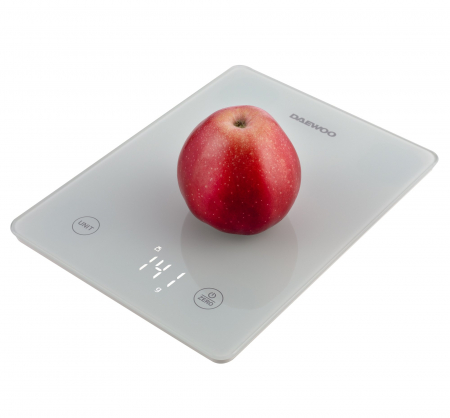 Cantar de bucatarie cu Bluetooth Daewoo DKS20B, capacitate 5 kg, afisaj LCD, sticla securizata, Alb