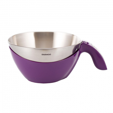 Cantar de bucatarie Daewoo DKS45P, suprafata din inox, 5 kg, 1 g, Tara, automat, display LCD, Violet