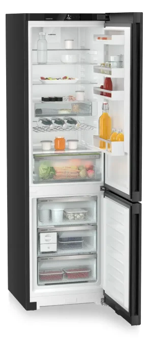 Combina frigorifica Liebherr CNbda 5723 Plus, NoFrost, EasyFresh, 60 cm, 371 l, EasyTwist-Ice, SuperCool, DuoCooling, Clasa A, BlackSteel