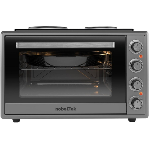 Aragazuri, Hote & Cuptoare cu microunde - Cuptor electric NobeLTek NLT FSOHP60X, 60L, 2000W, plite electrice 1500w + 1000w, grill, timer, termostat, sticla dubla, ventilator, iluminare, gri