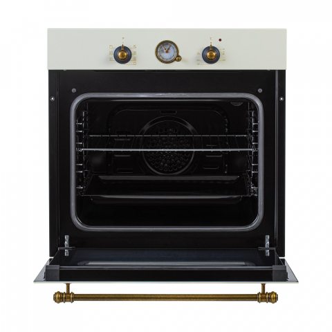 Cuptor incorporabil electric NobelTek NBIO-9749RBJ, 8 functii, 2 butoane, timer mecanic, 60L, sticla dubla, design rustic, Clasa A, Crem