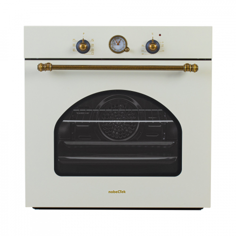 Cuptor incorporabil electric NobelTek NBIO-9749RBJ, 8 functii, 2 butoane, timer mecanic, 60L, sticla dubla, design rustic, Clasa A, Crem