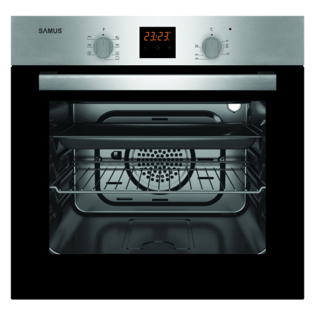 Cuptor incorporabil Samus SC617EXV,2200 W,56 l,7 functii,Ventilator,Grill electric 2000 W,Timer digital,Ventilatie tangentiala de racire,Clasa energetica A,Negru