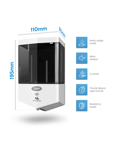 DOZATOR SAPUN LICHID, CU SENZOR, LIMPIO SD600S, ABS, MONTAJ SUSPENDAT, 600 ML