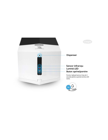 DOZATOR SAPUN LICHID, CU SENZOR, LIMPIO SD600S, ABS, MONTAJ SUSPENDAT, 600 ML