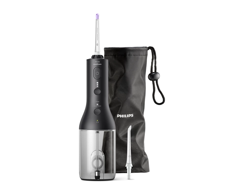 Irigatoare bucale - Dus bucal Philips Sonicare cu tehnologie QuadStream, portabil, 2 moduri de curatare, e niveluri de intensitate , include 2 x capete de curatare si 1 x husa trasport, negru, HX3826/33